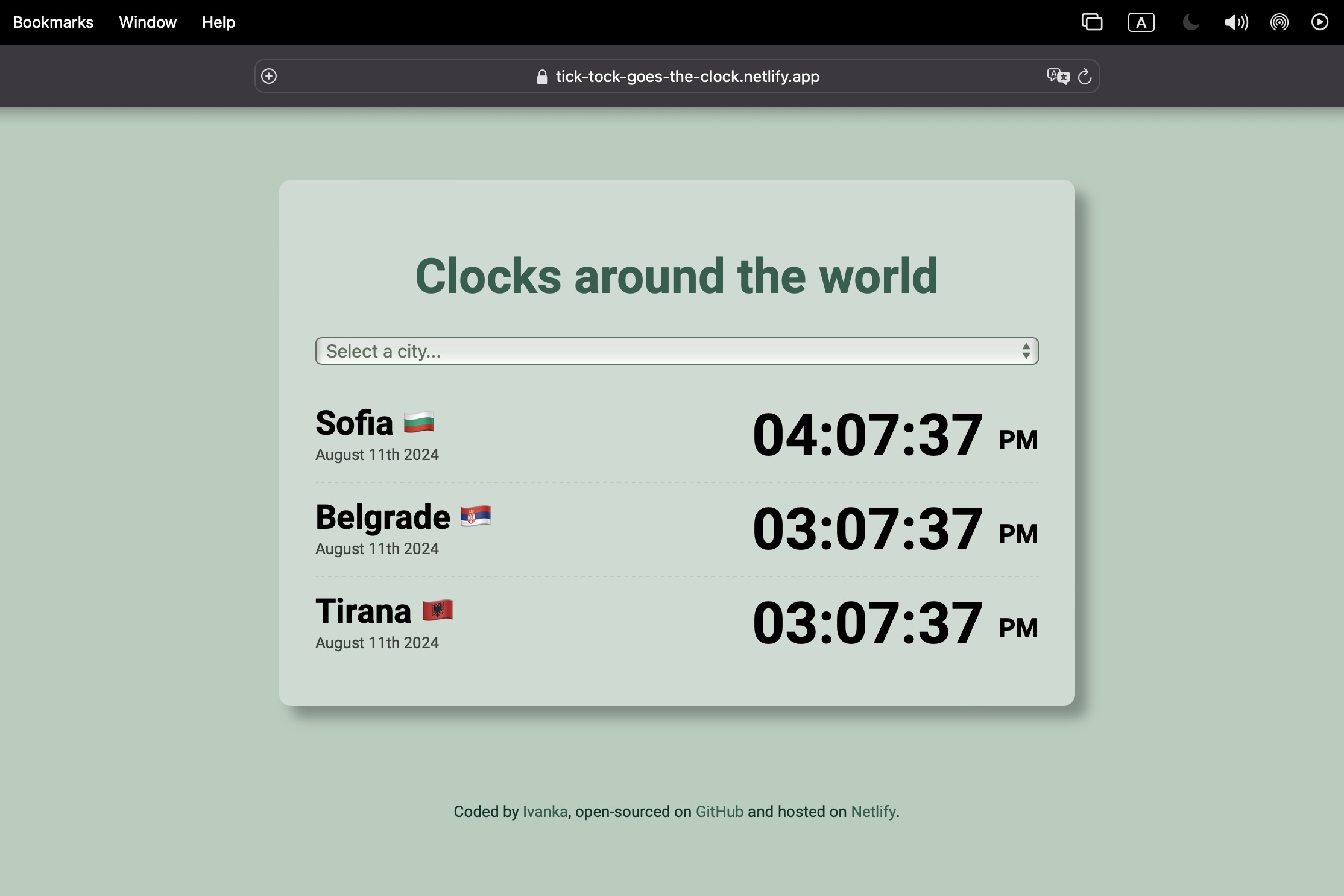 Screenshot of the World Clock project