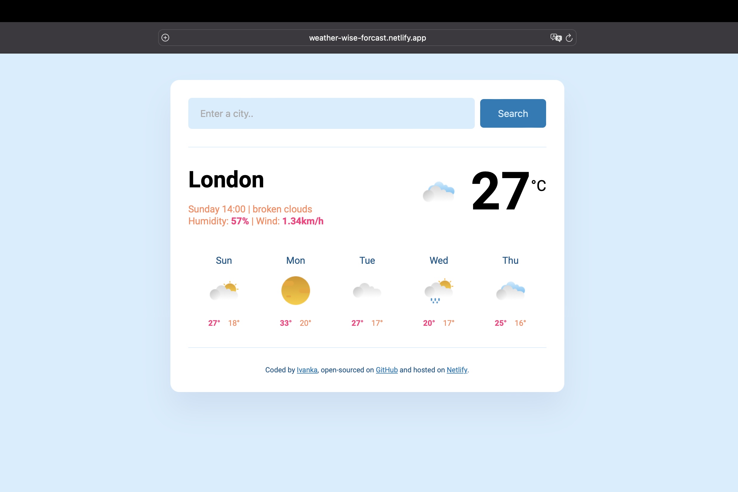 Screenshot of the Weather-Wise project